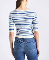Derek Lam 10 Crosby Women's Striped Boat Neck Horizontal Stripe Top