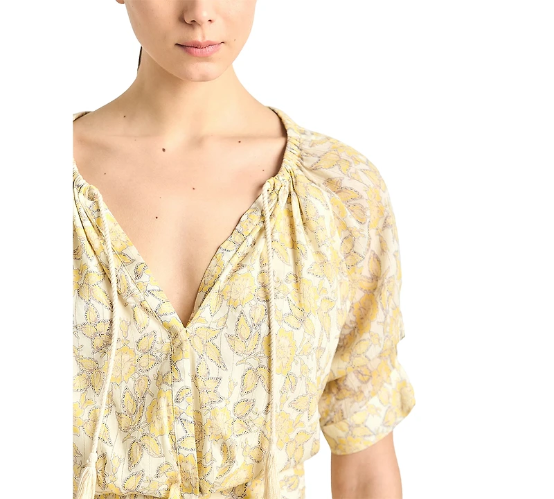 Derek Lam 10 Crosby Women's Suri Printed V-Neck Tuck Front Top