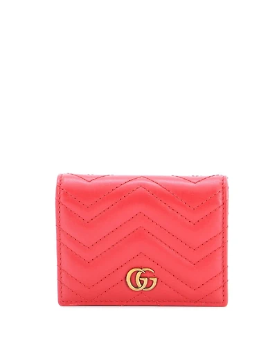 Pre-Owned Gucci Small Gg Marmont Bifold Wallet Matelasse Leather