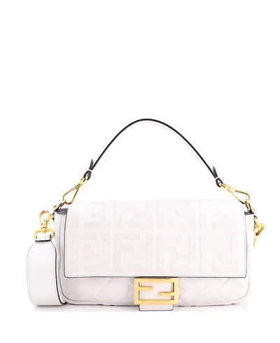 Pre-Owned Fendi Medium Baguette Nm Bag Zucca Embossed Leather
