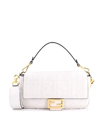 Pre-Owned Fendi Medium Baguette Nm Bag Zucca Embossed Leather
