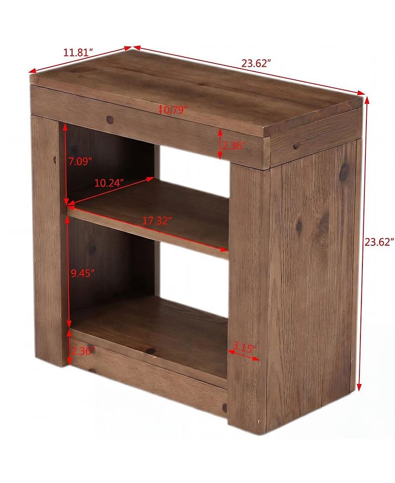 Tribesigns 24 Inch Solid Wood Nightstand With 2 Open Shelves, Modern Farmhouse Rustic End Table, Accent Side Table For Bedroom and Living Room