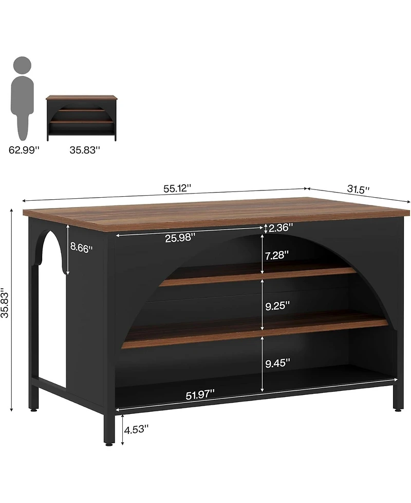 Tribesigns Kitchen Island with 3 Storage Shelves Kitchen Shelf With Large Countertop And Seating Area Modern Wooden Coffee Bar Table