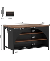 Tribesigns Kitchen Island with 3 Storage Shelves Kitchen Shelf With Large Countertop And Seating Area Modern Wooden Coffee Bar Table