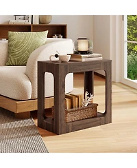 Costway 2-Tier End Table with Storage Shelf Hollow-out Design for Living Room