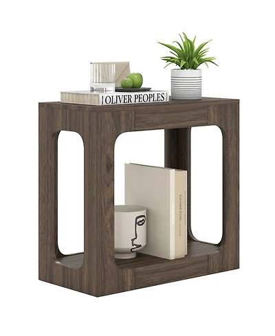 Costway 2-Tier End Table with Storage Shelf Hollow-out Design for Living Room