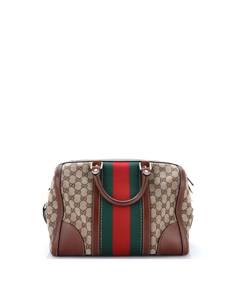 Pre-Owned Gucci Medium Vintage Bee Web Boston Bag Gg Canvas