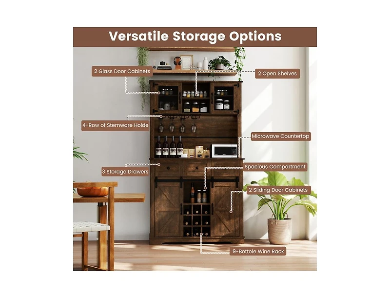 Slickblue Home Coffee Bar Cabinet with Drawers, Sliding Doors and Storage Shelves
