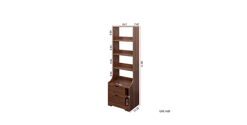 flynama Tall Nightstand with Bookshelf and 2 Drawers Space Saving Bedroom Storage