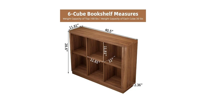 flynama 40 Inch Wide 6-Cube Curved Edge Low Horizontal Farmhouse Bookcase