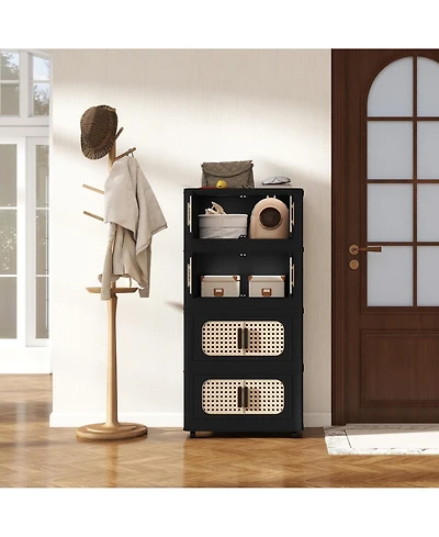 Flynama 4 Tier Folding Storage Cabinet with Wheels Collapsible Magnetic Door