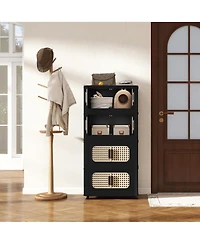 Flynama 4 Tier Folding Storage Cabinet with Wheels Collapsible Magnetic Door