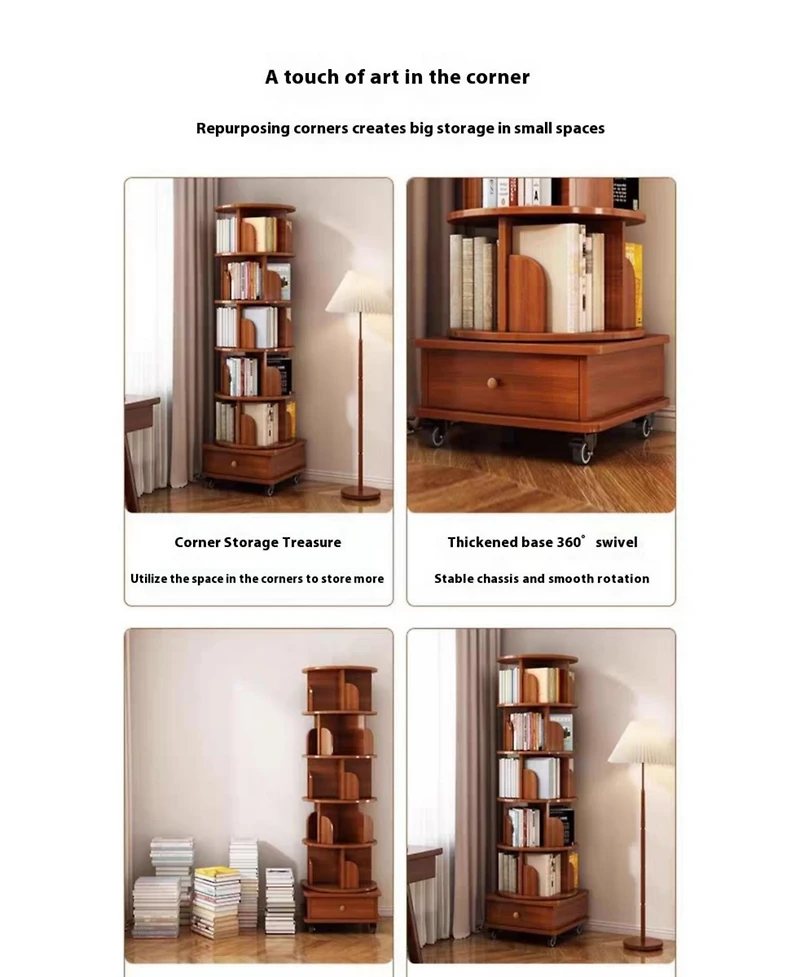 flynama 360 Degree Rotating 6-Tier Corner Bookshelf with Wheels