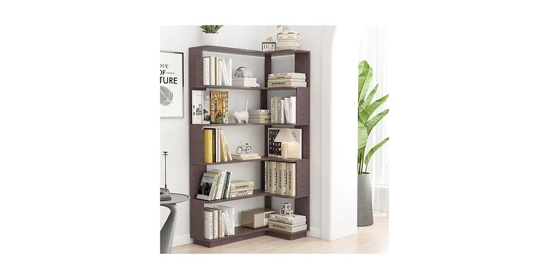 Flynama Freestanding Corner Bookshelf with Anti-Tip Design