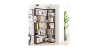 Flynama Freestanding Corner Bookshelf with Anti-Tip Design