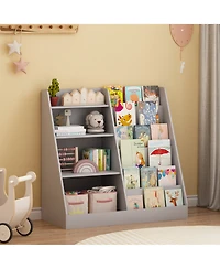 Flynama 4-Tier Kids Mdf Bookshelf, Multi-use Toy and Book Storage Unit for Nursery Playroom Bedroom