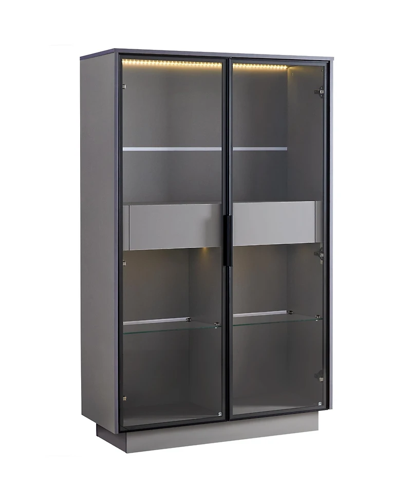 flynama 60.6 Inch Freestanding Glass Door Display Cabinet Led Light Adjustable Shelves Home Storage Cabinet