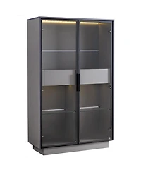 flynama 60.6 Inch Freestanding Glass Door Display Cabinet Led Light Adjustable Shelves Home Storage Cabinet