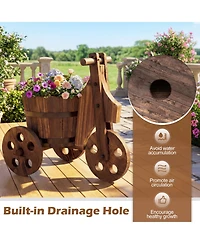 Gymax Rustic Wood Tricycle Planter Barrel Pot and Drainage for Patio Garden