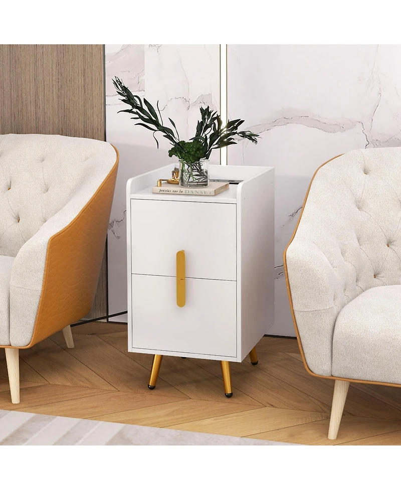Costway Nightstand with Charging Station Home Bedside Sofa Side Tables