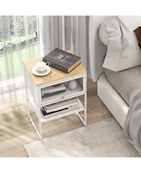 Costway Home Nightstand 3-Tier Storage Table with Open Shelf Heavy-duty Metal Frame