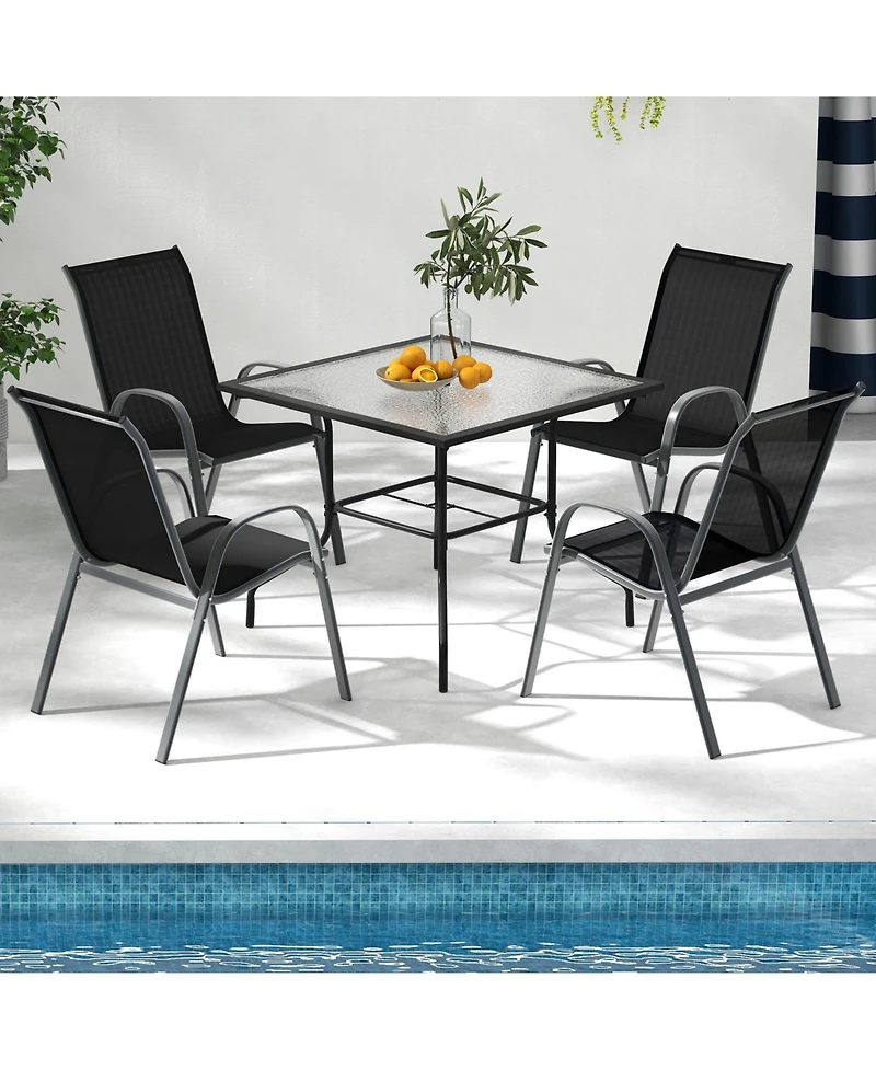 Costway Patio Dining Chairs Stackable Armrest Space Saving Garden