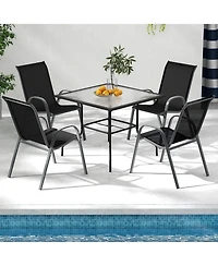Costway Patio Dining Chairs Stackable Armrest Space Saving Garden