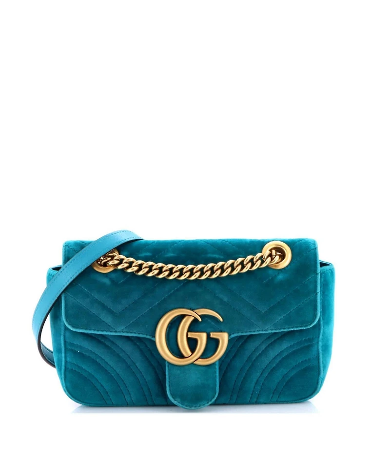 Pre-Owned Gucci Small Gg Marmont Flap Bag Matelasse Velvet