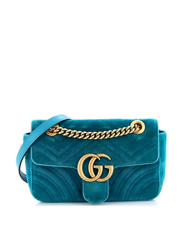 Pre-Owned Gucci Small Gg Marmont Flap Bag Matelasse Velvet