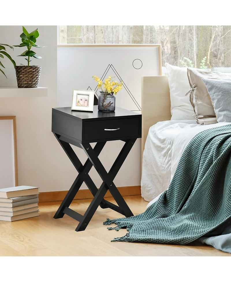 Costway Nightstand x-Shape Drawer Accent Side End Table Modern Home Furniture