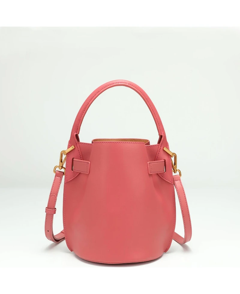 Susu Blair Leather Small Bucket Bag Women's Crossbody Purse with Belt Drawstring