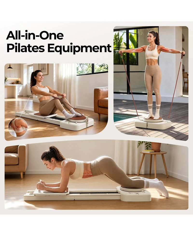 Fed Fitness Pilates Reformer Machine with Springs, Sitting Box and Jump Board, Heavy Steel Frame Fitness Equipment for Home and Studio