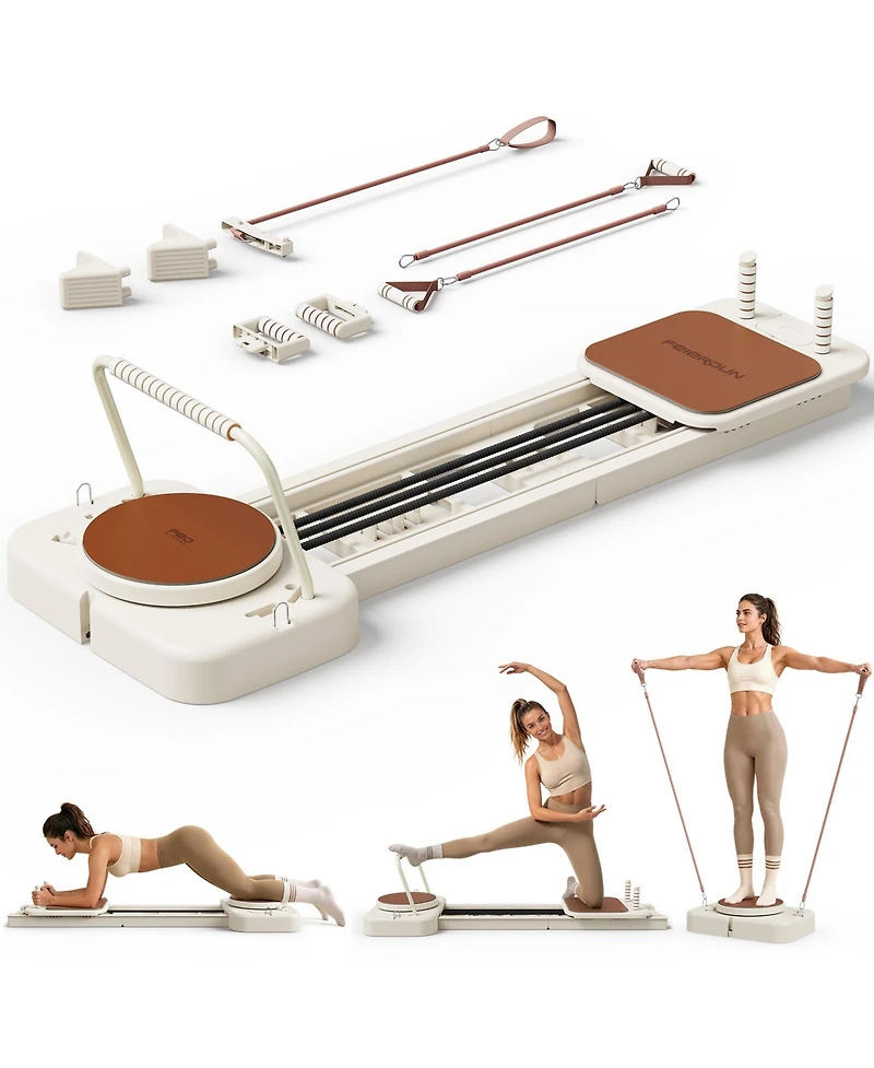 Fed Fitness Pilates Reformer Machine with Springs, Sitting Box and Jump Board, Heavy Steel Frame Fitness Equipment for Home and Studio