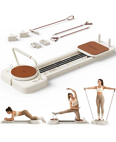 Fed Fitness Pilates Reformer Machine with Springs, Sitting Box and Jump Board, Heavy Steel Frame Fitness Equipment for Home and Studio