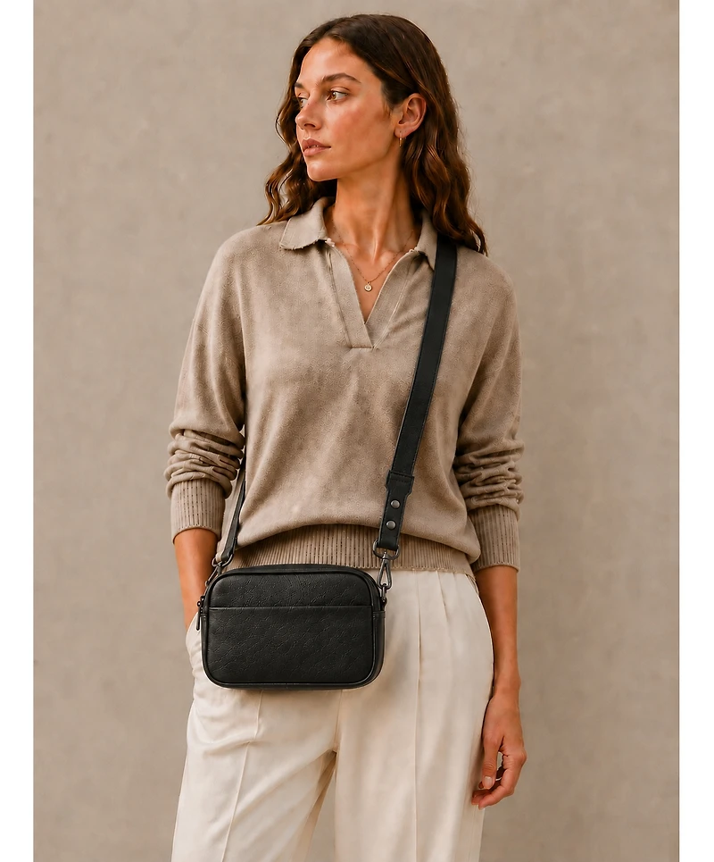 Susu Avery Pebble Leather Camera Bag Structured Crossbody Purse with Wide Strap