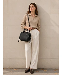 Susu Hadley Leather Tote Bag Structured Shoulder Purse Minimalist Convertible Crossbody with Top Handles
