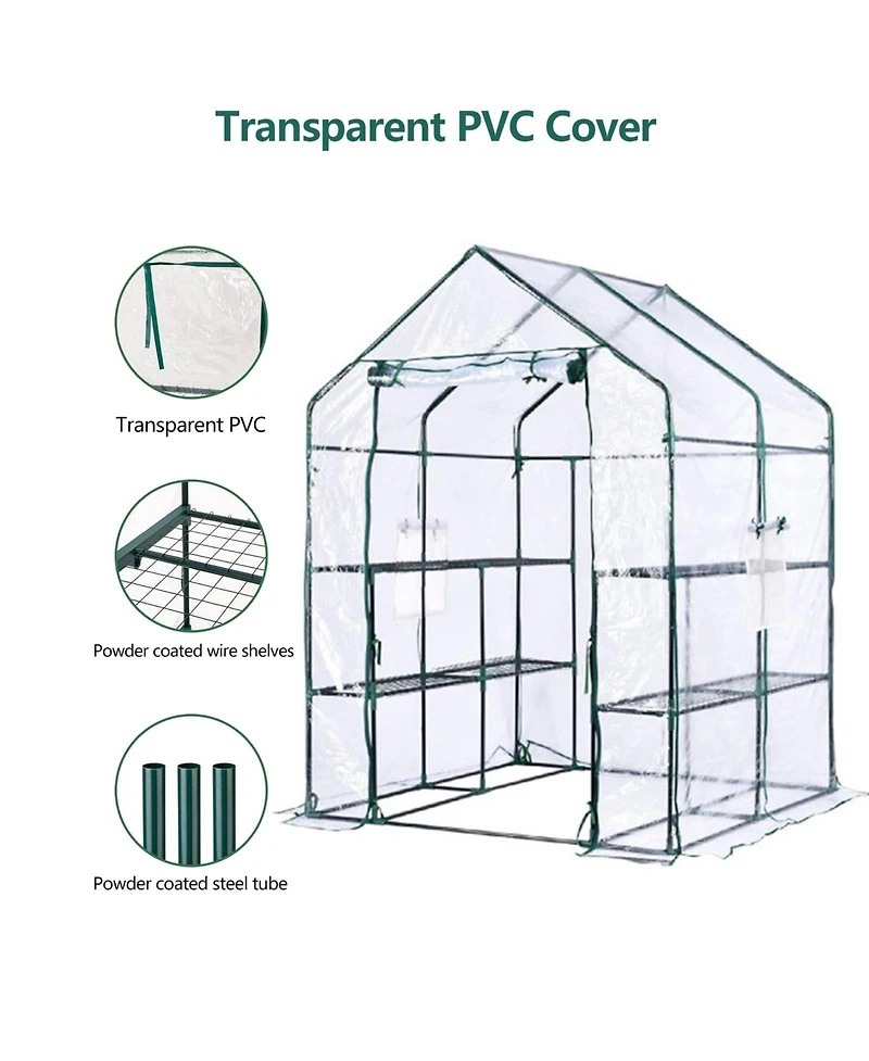 homfan 56.3"x56.3"x76.77" Walk-in Greenhouse with Iron Frame and 3-Tier Shelves, Pe Plant Grow Tent for Garden Backyard, Transparent