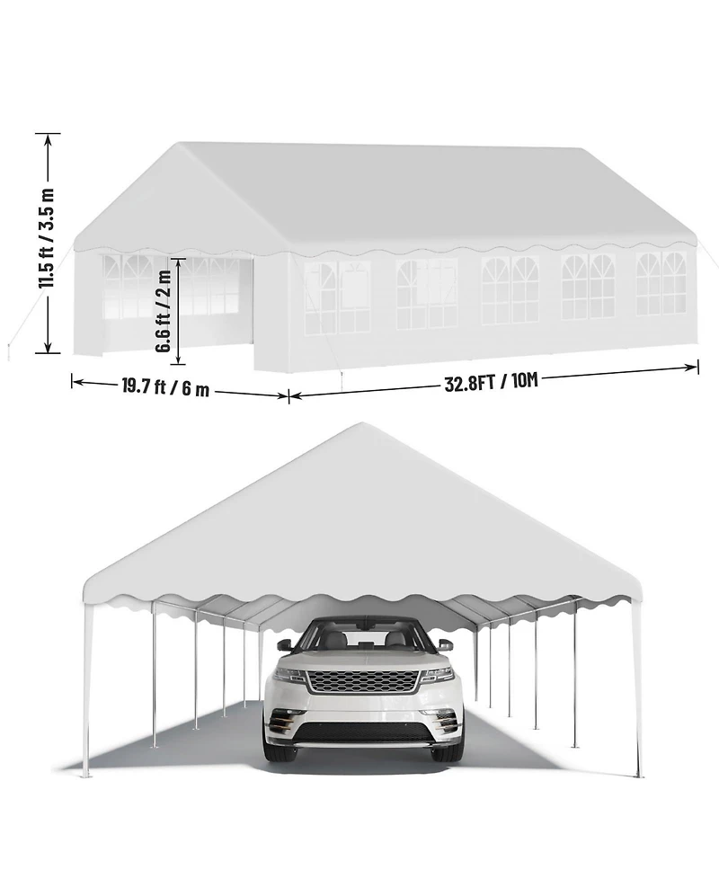 homfan Heavy Duty Large Event Tent, Metal Frame with Pe Canopy, Waveside Edge and Detachable Side Curtains for Commercial, Wedding, Parties