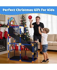 homfan 12.8 x 6.1 16.3 Inch Kids Basketball Hoop Set with 4 basketballs 6 Air Pump and Sticky Net. Indoor Outdoor Game
