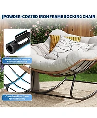 Outdoor Rocking Chair: 30degree(s) Gentle Extra-Large Papasan Chair with Cushion Metal and Pe Rattan Frame 400-pound Weight Capacity