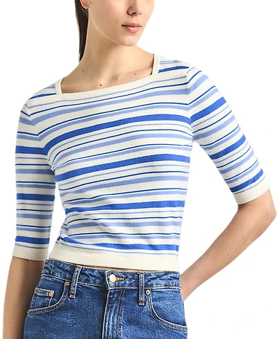 Derek Lam 10 Crosby Women's Striped Boat Neck Horizontal Stripe Top