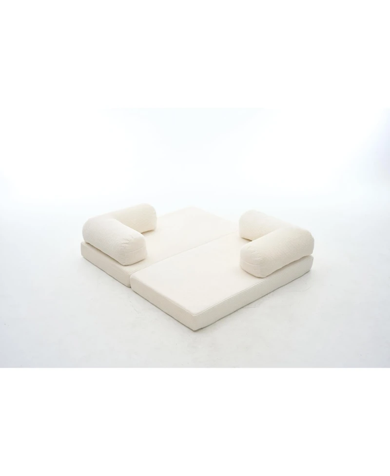 4-in-1 Convertible Folding Sofa Bed, Corduroy Floor Frame-Free Lounger with Foam Backrest-Perfect for the Living Room and Bedroom