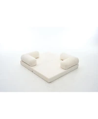 4-in-1 Convertible Folding Sofa Bed, Corduroy Floor Frame-Free Lounger with Foam Backrest-Perfect for the Living Room and Bedroom