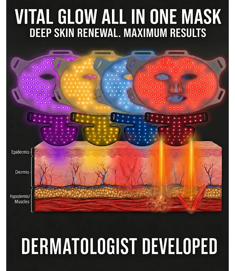 Lovery Led Light Therapy Face and Neck Set with Multiple Wavelengths - Fda-Cleared Anti-Aging Skin Rejuvenation, Medical-Grade Silicone