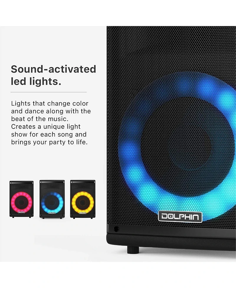 Dolphin Bluetooth Karaoke Party Speaker System with Dynamic Spin Led Lights and Microphone