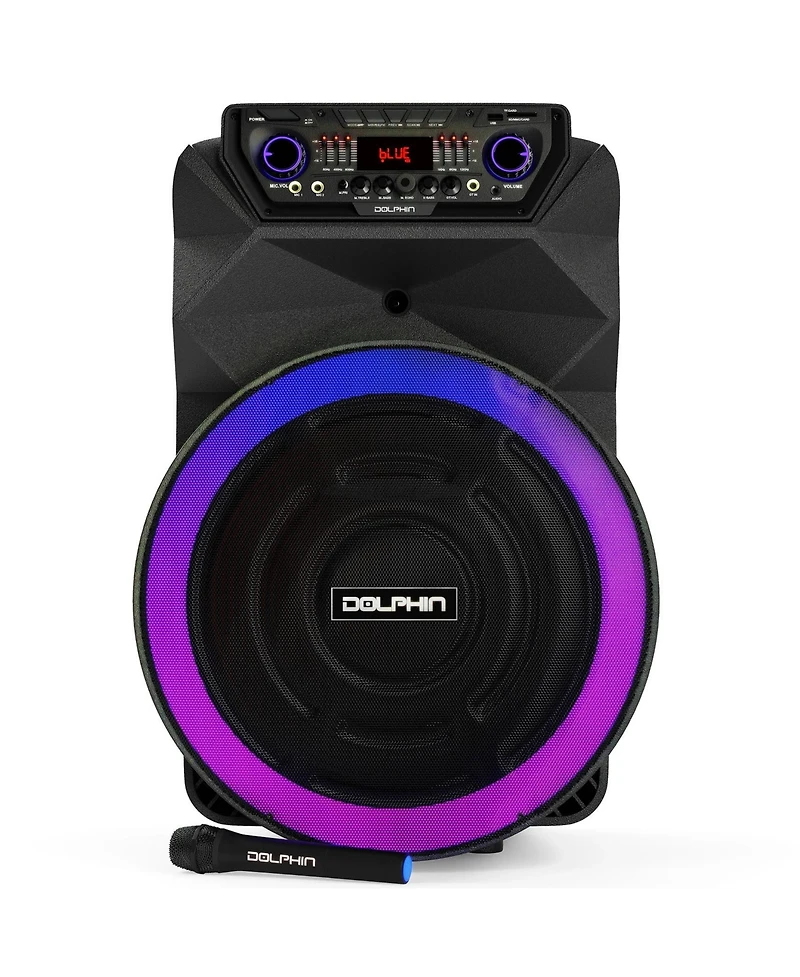 Dolphin BoxParty 18" Bluetooth Speaker System with Led Lights and Microphone Portable Dj Party Speaker