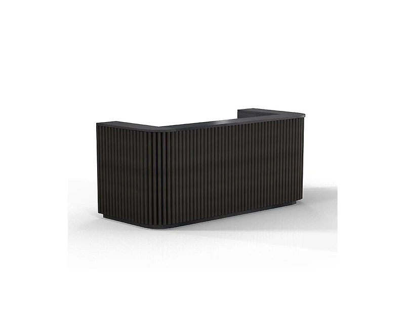 Logicfox 70.8in Curved Reception Desk, Mid Century Front Desk Room Table with Power Outlet and Led Light