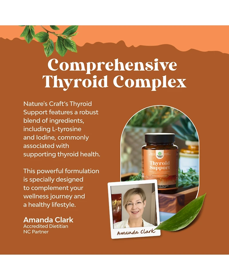 Thyroid Support Capsules | Iodine Thyroid Supplement | Tyrosine Bladderwrack Kelp Selenium and Ashwagandha | 120 ct