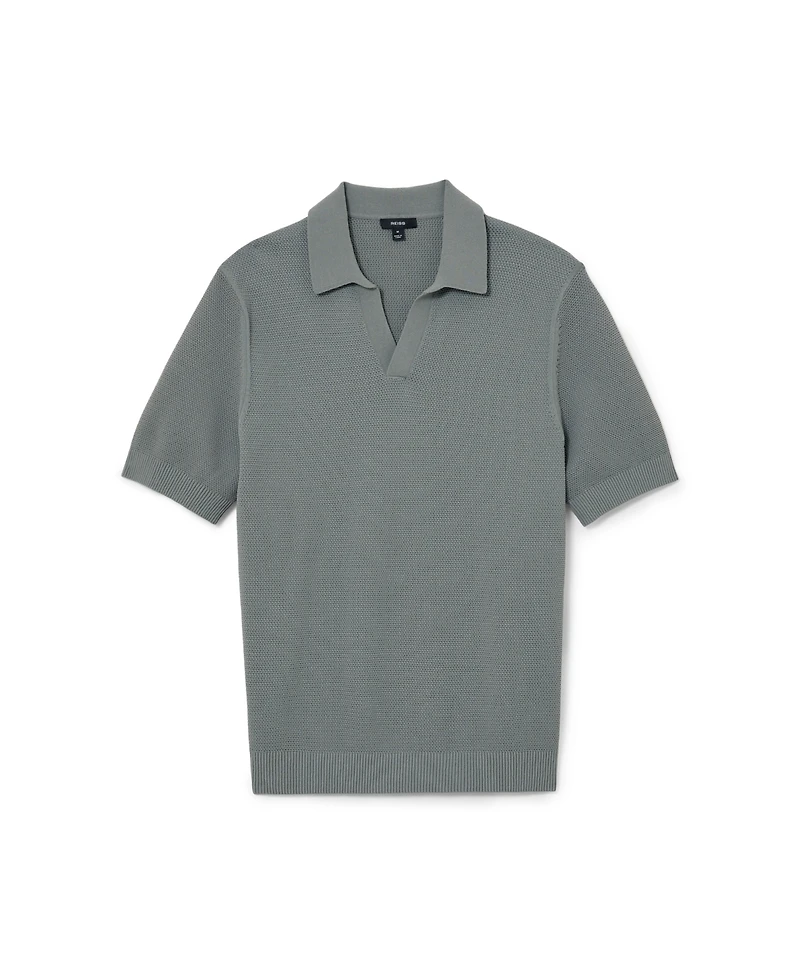 Reiss Men's Leon Cotton-Blend Basket-Stitch Open-Collar Polo Shirt