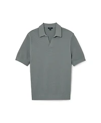 Reiss Men's Leon Cotton-Blend Basket-Stitch Open-Collar Polo Shirt